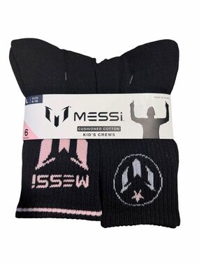 MESSI Kids' Crew Socks – Black with Pink Accents